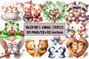 Valentine's Animal Couples, an Illustration by Design Market