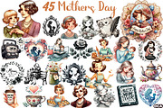 Black and White Mothers Day Clipart, an Illustration by DreamCafeArt (Thumbnail 1 of 6)