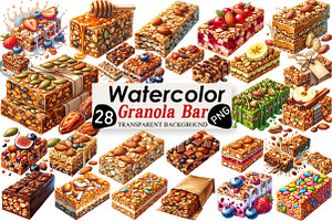 Granola Bar Watercolor Clipart, an Illustration by Black Bird Studio