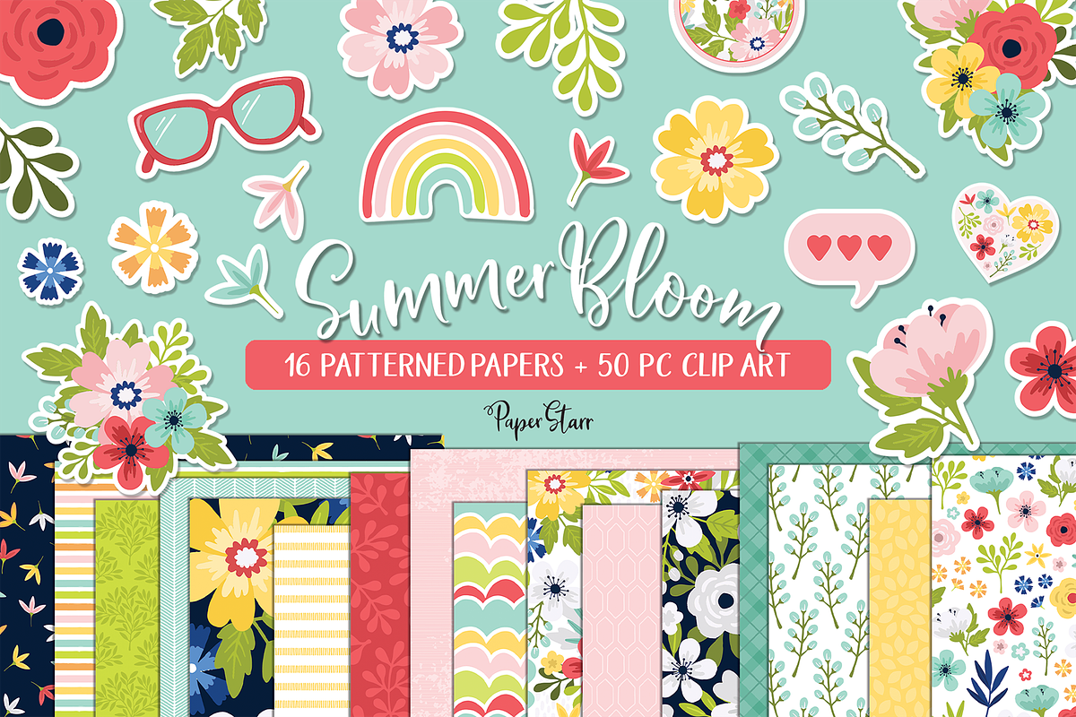 Summer Floral Digital Bundle, a Pattern Graphic by Paper Starr Studio (Photo 1 of 6)