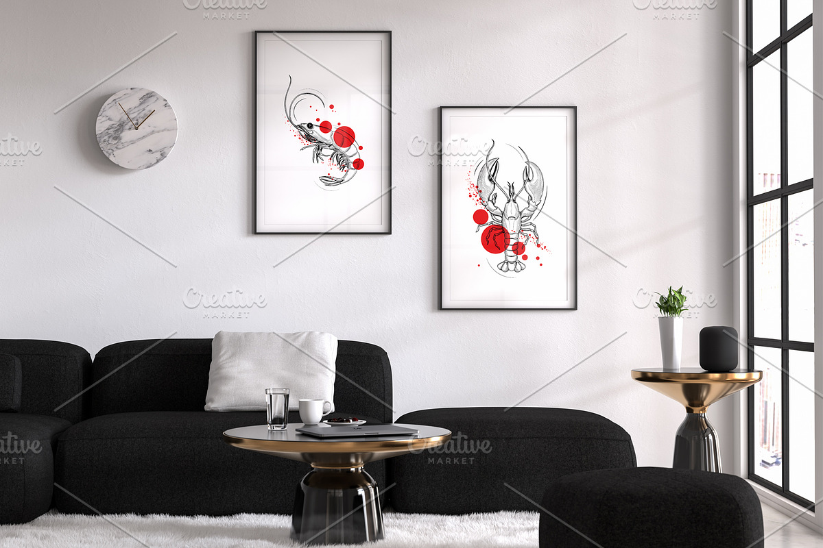 Seafood. Shrimp and lobster., an Animal Illustration by VitalinaGofman (Photo 8 of 13)