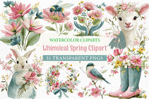 Whimsical Spring Watercolor Clipart, an Illustration by Craft Nest
