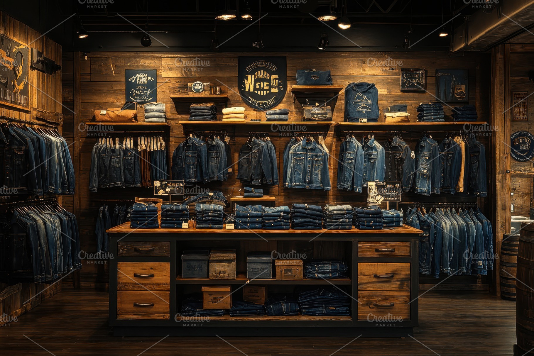 Denim clothing store showcasing a va, a Photo by Tanuart