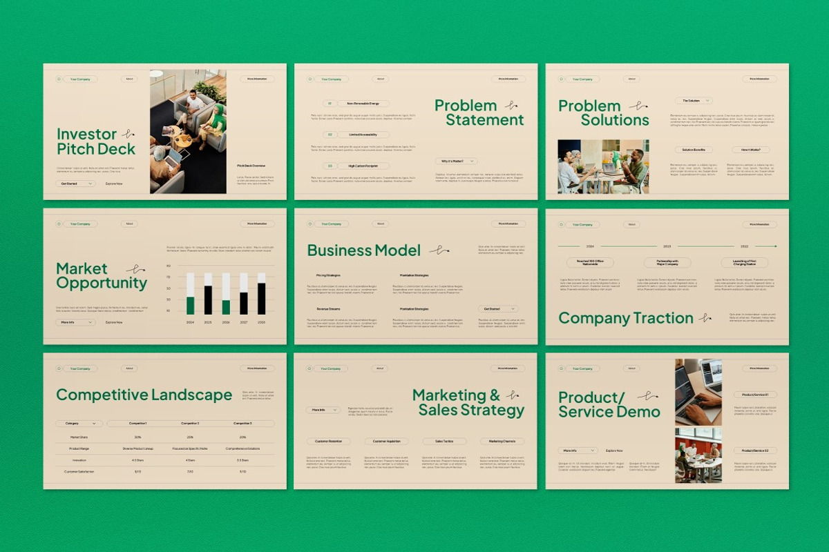 Green Cream Pitch Deck Google Slide, a Presentation Template by graphicook (Photo 4 of 8)
