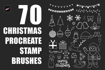 70 Christmas procreate stamp brushes