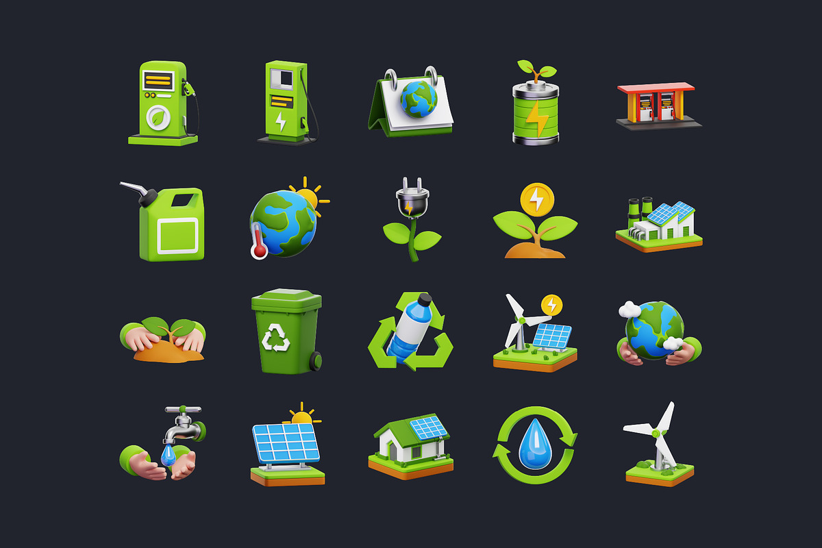 20 Ecology 3D Icon Set, an Environmental 3D Model by Bilicube Studio (Photo 5 of 6)