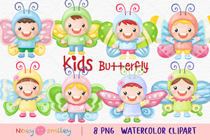 Kids Wearing Butterfly Watercolor