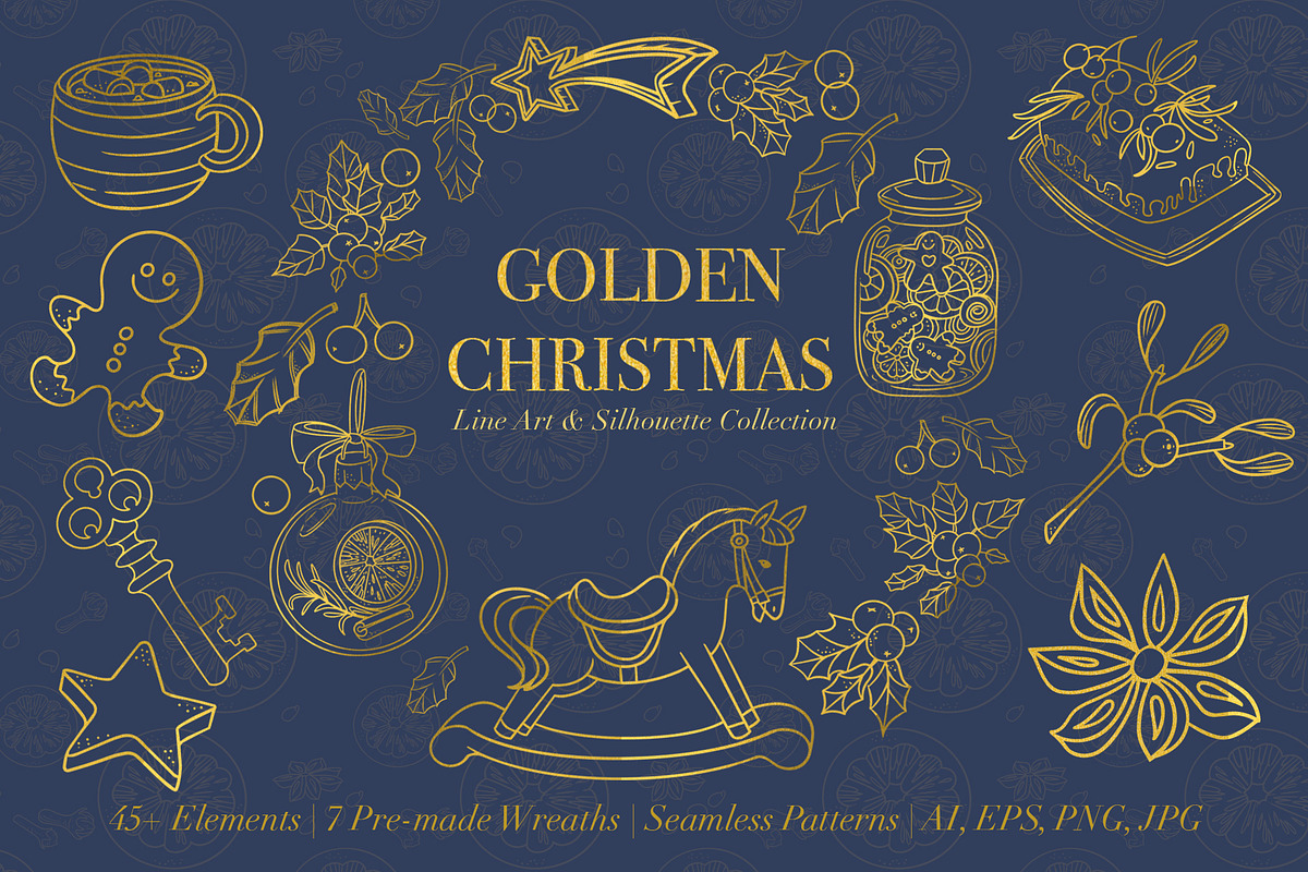 Golden Christmas Art Line Collection, an Object Graphic by ArtyCats (Photo 1 of 6)