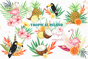 Tropical island. watercolor clipart., a Decorative Illustration by LABFcreations (Thumbnail 3 of 7)