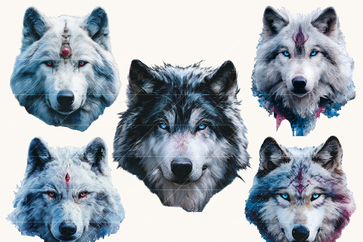 Watercolor Wolf Head Clipart Bundle, an Animal Illustration by BusyDaydesign (Photo 5 of 9)