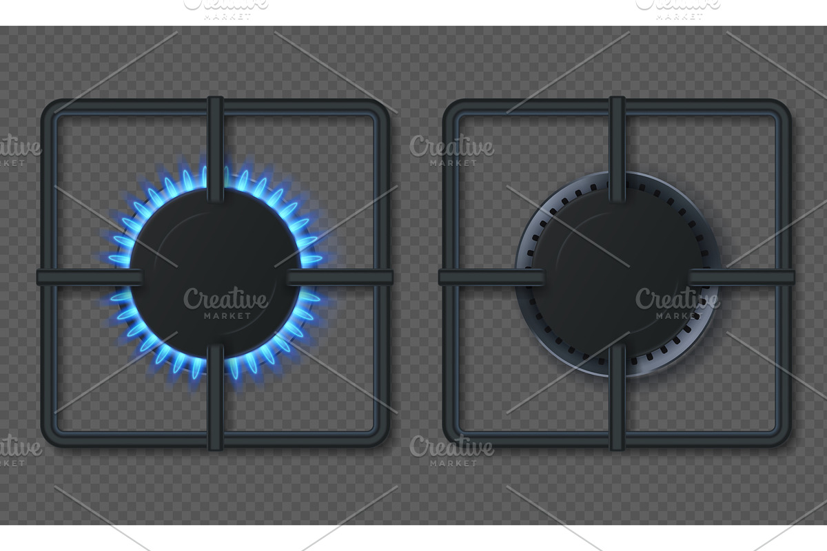Gas burner with blue flames, an Object Illustration by winwin.art