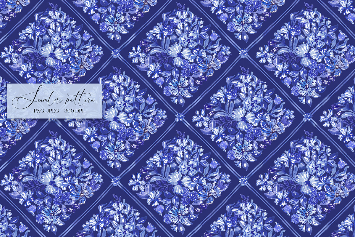 Blue Floral Portugal Mosaic Pattern, a Pattern Graphic by SirenaArt (Photo 6 of 14)