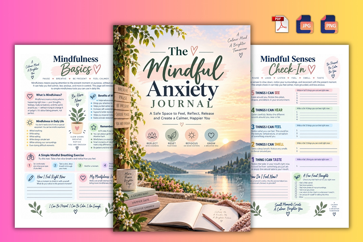 The Mindful Anxiety Journal, a Stationery Template by Designmela01 (Photo 3 of 6)