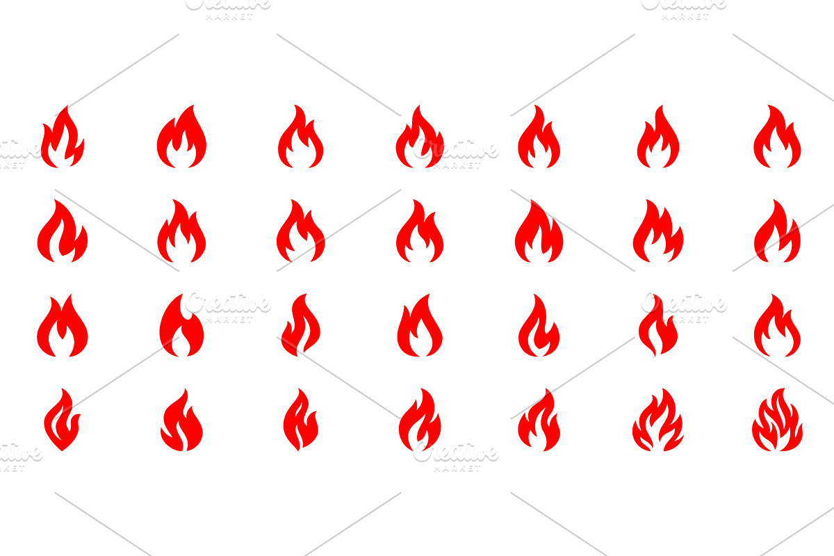 Set of 28 red fire flame icons, an Object Illustration by GraphiShop