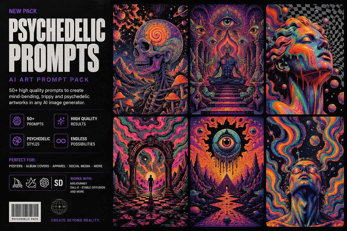 Psychedelic Dreams Prompt Pack, a Background Graphic by BeNone Designs (Photo 1 of 4)