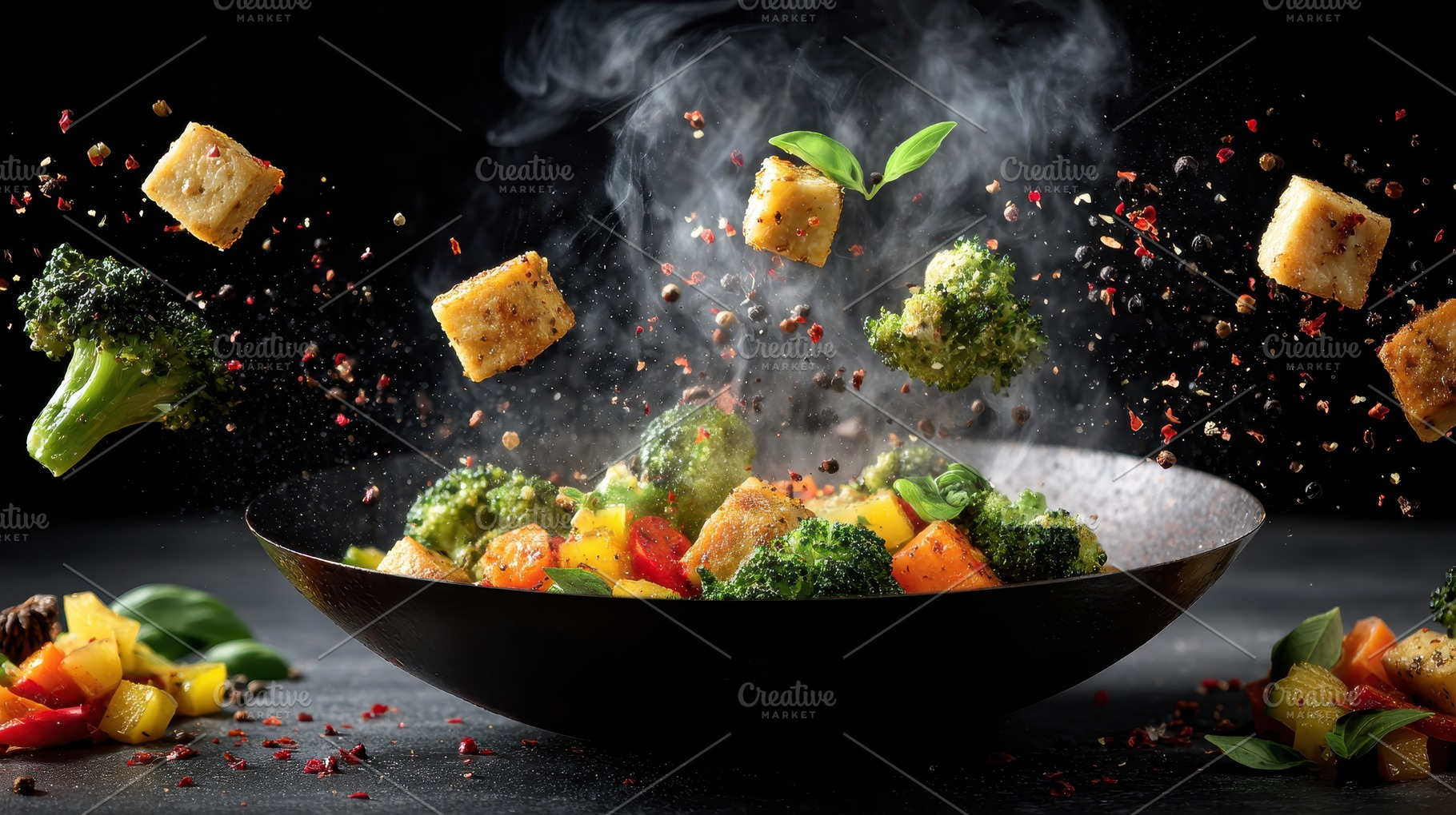 Delicious Tofu and Vegetable Stir Fr, a Photo by Pixeness Studio