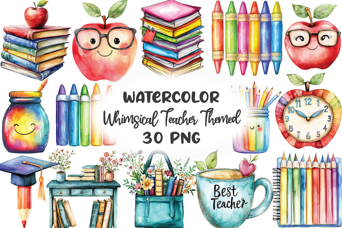 Whimsical Teacher Themed Clipart, an Illustration by CraftArtStudio (Photo 1 of 6)