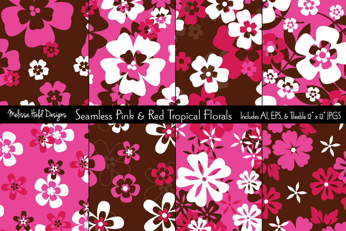 Seamless Pink & Red Tropical Florals
