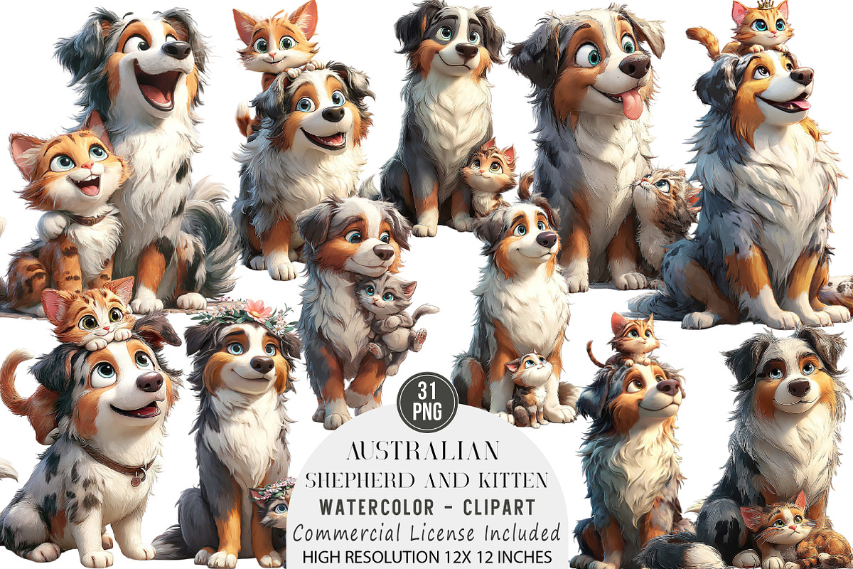 Australian Shepherd and Kitten, an Illustration by DreamArtGraphic (Photo 1 of 5)