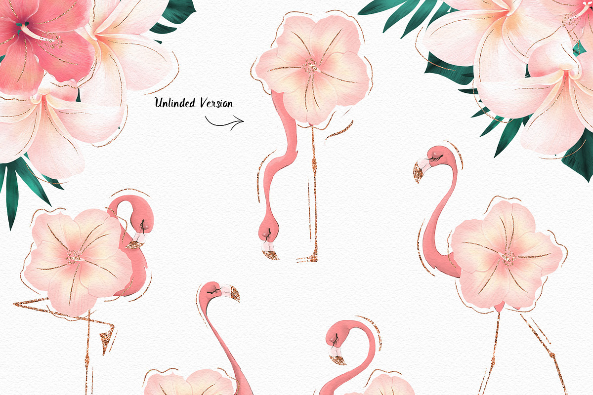 Tropical Flowers & Flamingos ClipArt, an Illustration by Pretty Little ...