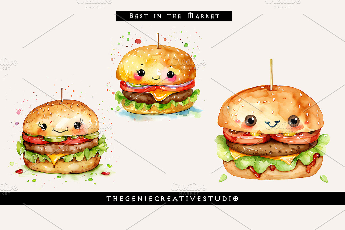 Cartoon Hamburger PNG Clipart Set, a Food Illustration by Geniecreativestudio (Photo 5 of 9)