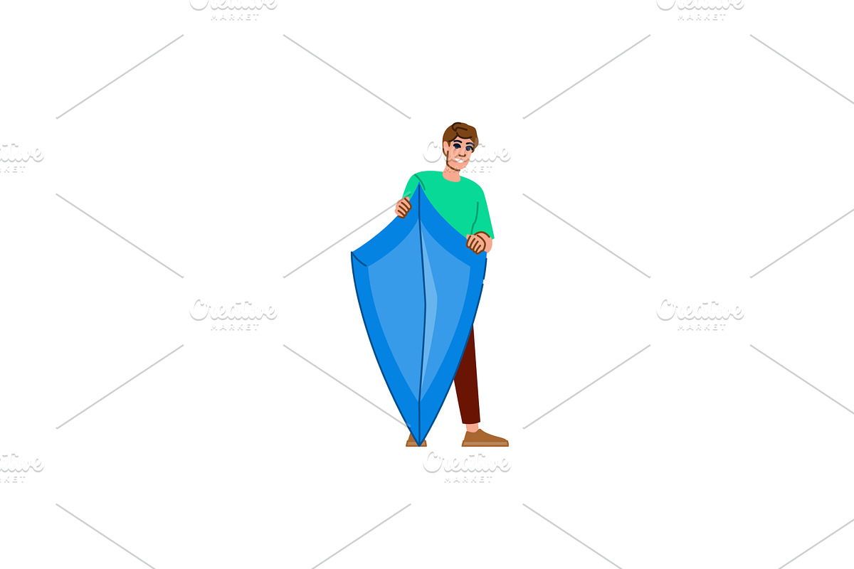 Smiling man holding protective, an Object Illustration by pikepicture