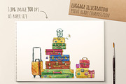 Watercolor Retro Luggage, an Object Graphic by Kitiri Space (Thumbnail 4 of 5)