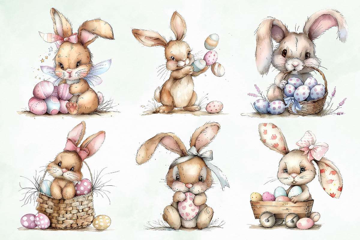Watercolor Easter Bunny Png Clipart, an Illustration by Creative Art (Photo 7 of 7)