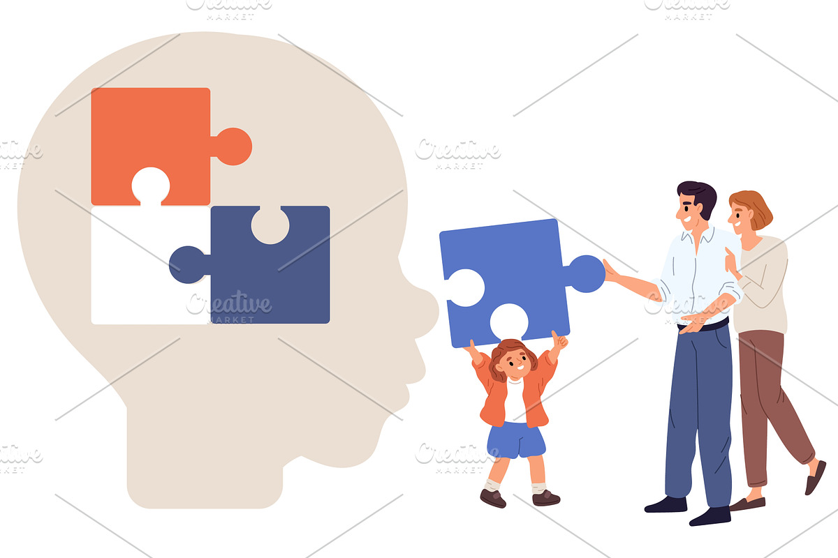 Parents and child with autism are, a Person Illustration by Vectorbuum