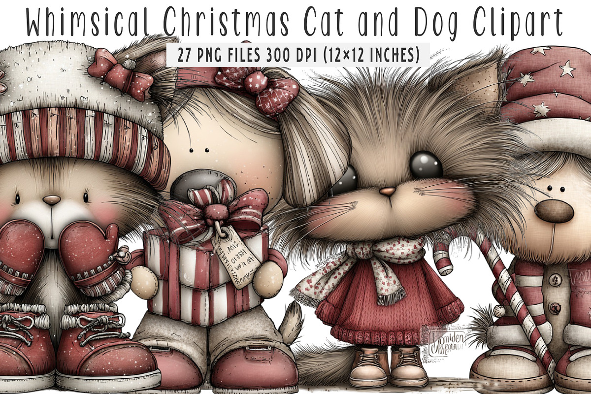 Whimsical Christmas Cat and Dog PNG, an Illustration by SinaCreation (Photo 1 of 7)