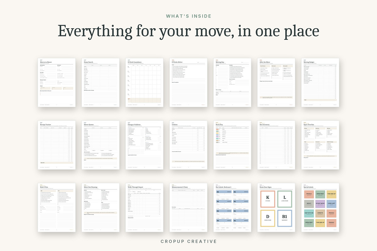 Printable & Fillable Moving Planner, a Stationery Template by CropUp Creative (Photo 2 of 10)
