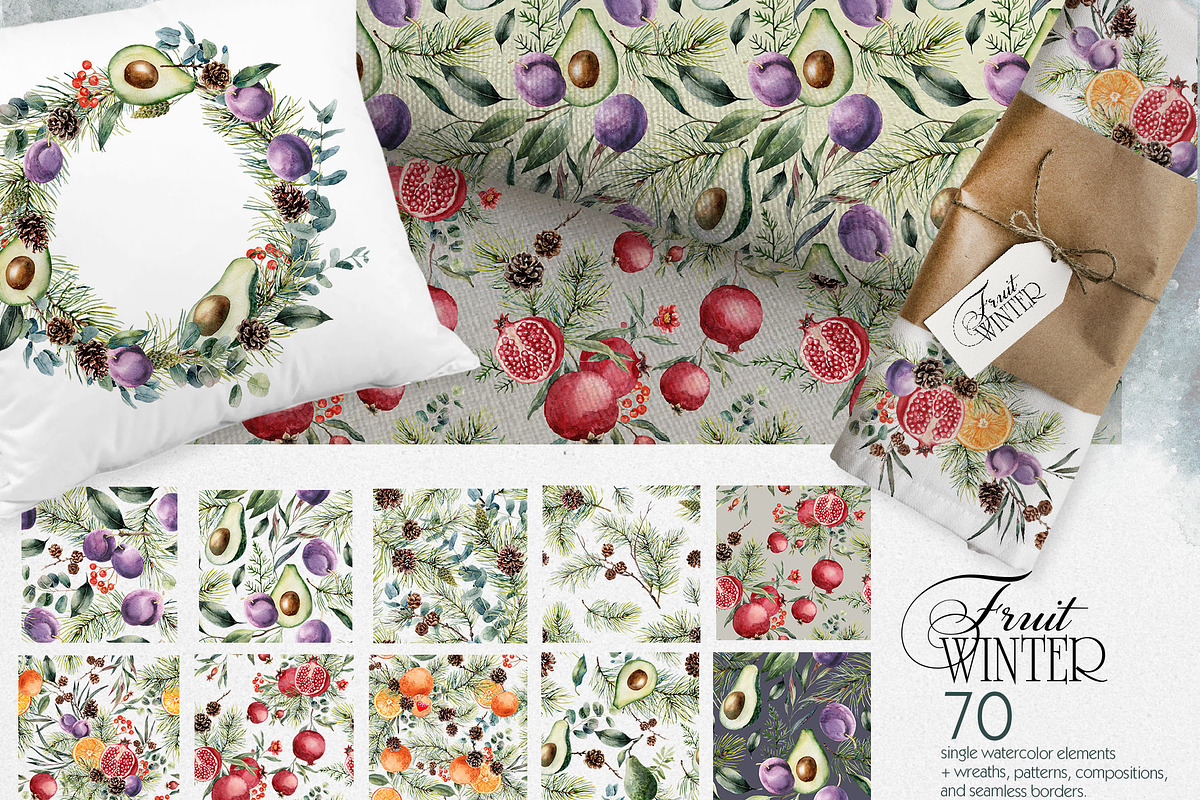 Watercolor winter clipart with fruit, a Decorative Illustration by RushkinaAntonina (Photo 3 of 9)