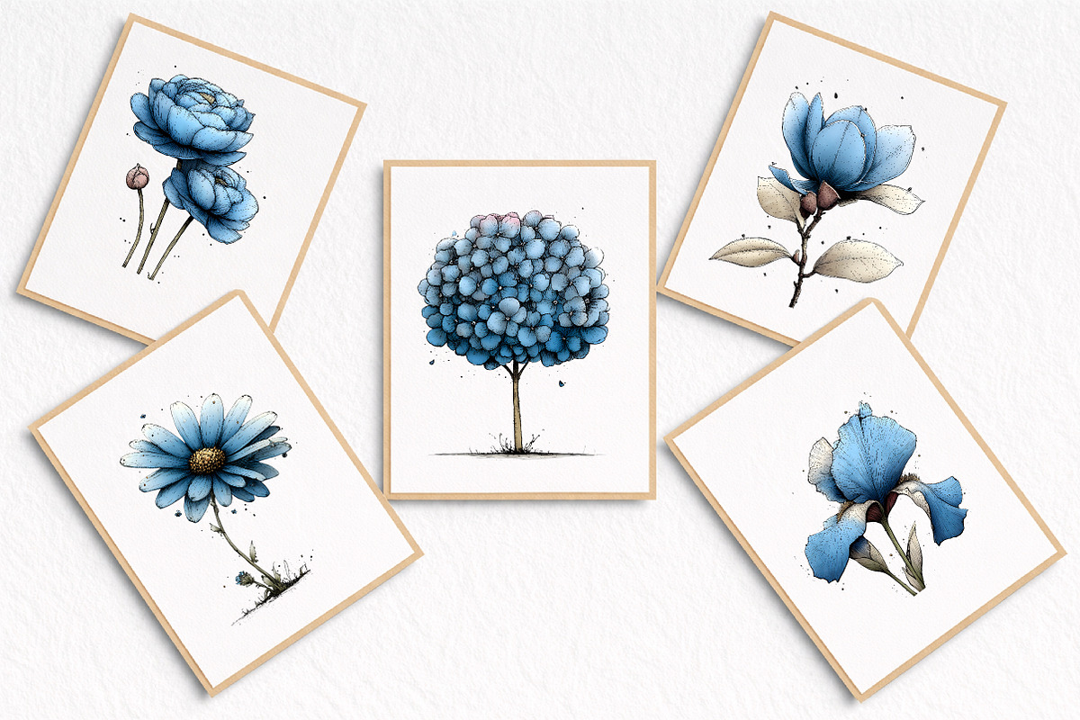 Whimsical Blue Flowers Spring png, an Illustration by Watercolor design (Photo 7 of 7)
