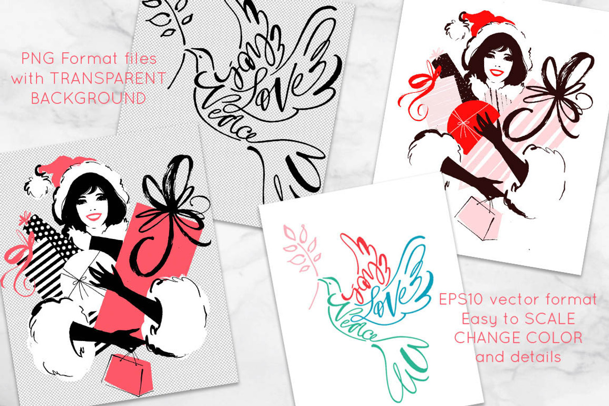 Chic Christmas Lettering & Clipart, a Decorative Illustration by PicByKate (Photo 5 of 9)