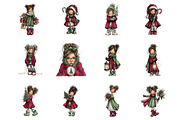 Whimsical Christmas Girl Clipart, a Seasonal Illustration by fashionaddict (Thumbnail 2 of 7)