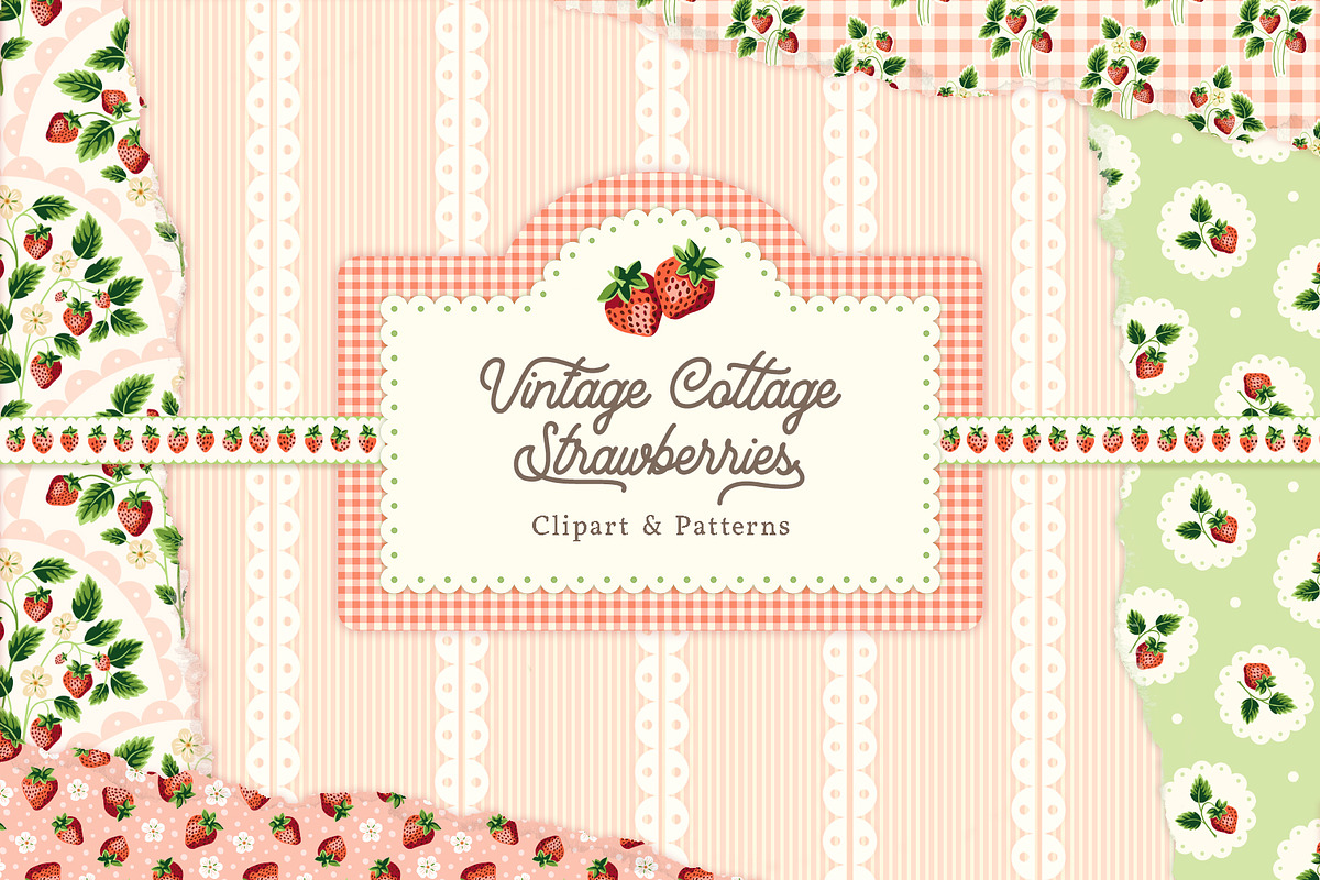 Cottage Strawberry Clipart & Pattern, a Pattern Graphic by PATTERNS etc. (Photo 1 of 16)