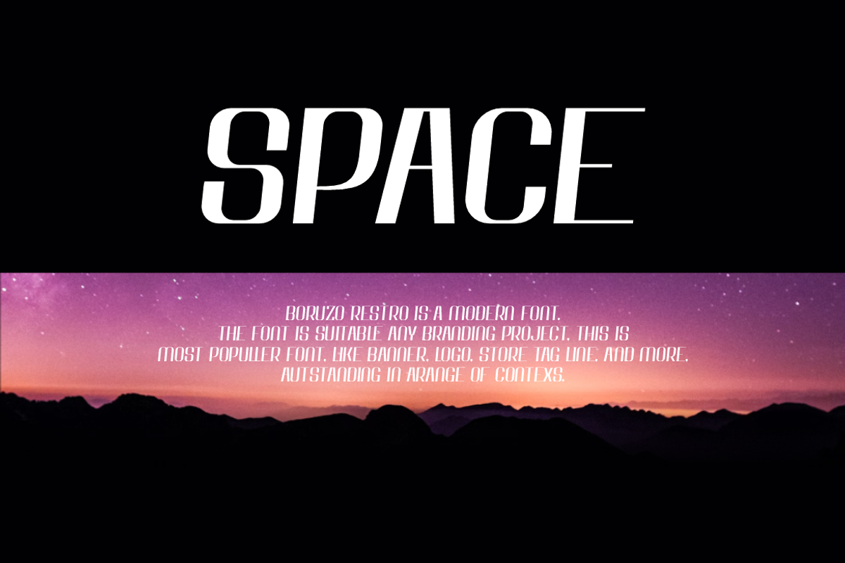 Boruzo Restro - Space & Modern Font, a Sans Serif Font by QR Design Studio (Photo 2 of 6)