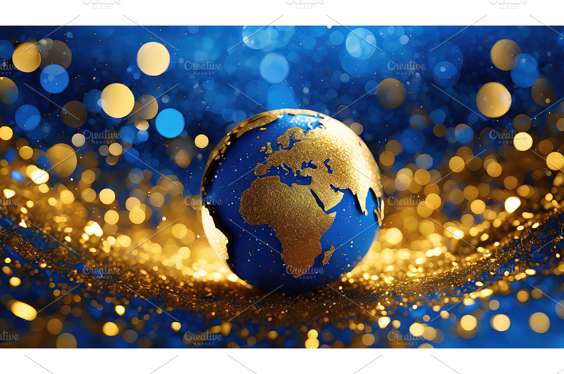 Golden and blue globe surrounded by, a Holiday Photo by Igor Tichonow