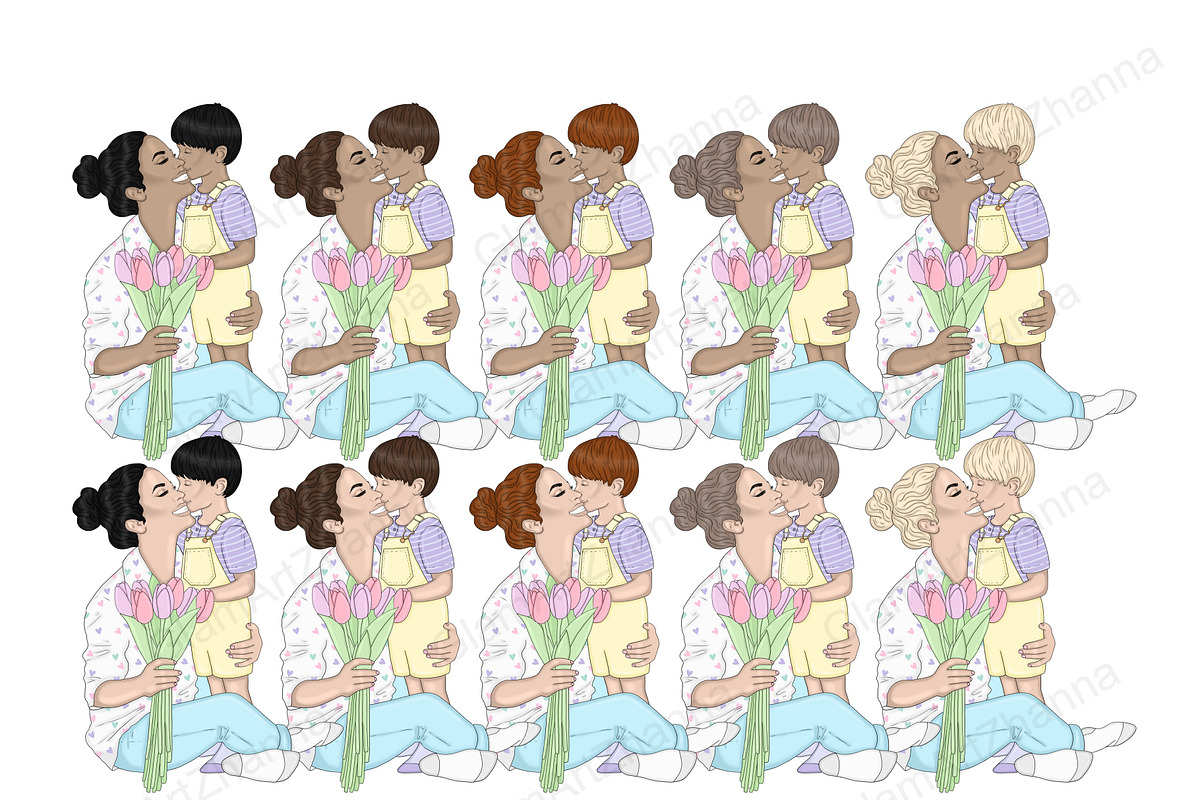 Mother's Day Pastel Girls Clipart, a Person Illustration by GlamArtZhanna (Photo 4 of 5)