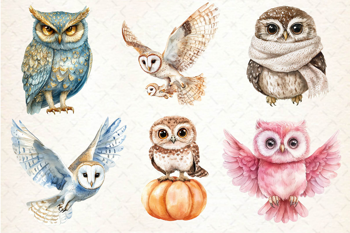 Watercolor Owl & Owlet Clipart, an Illustration by Dream Creation (Photo 3 of 5)
