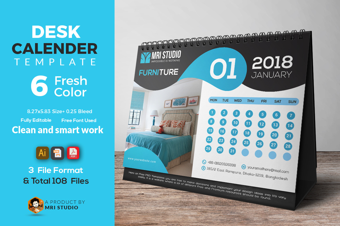 Desk Calander Template 2018 by Mri Studio  Creative Market