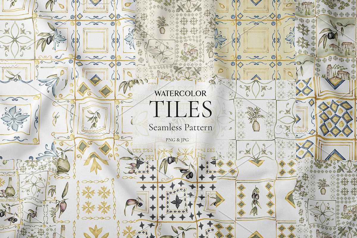 Watercolor Tiles Pattern Collection, a Pattern Graphic by MayaNavits (Photo 1 of 13)