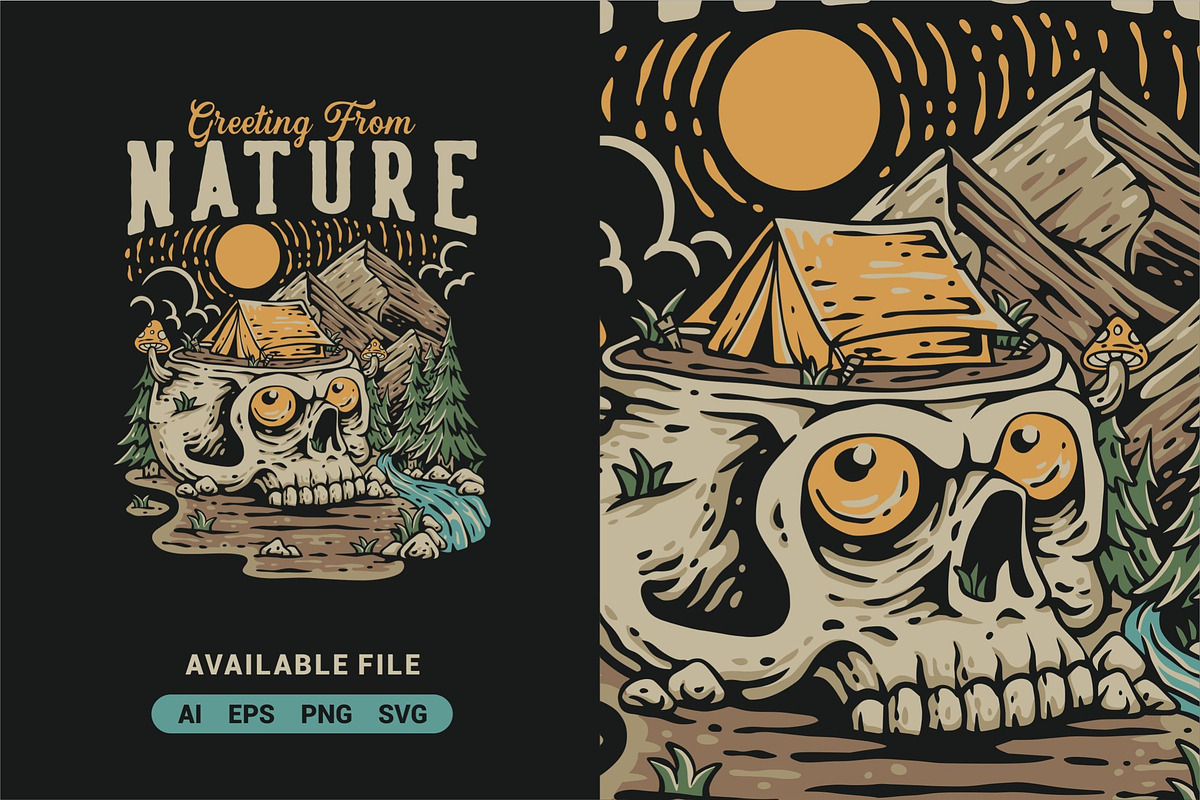 Skull Tent Camping Vector, an Illustration by ImoogiStudio