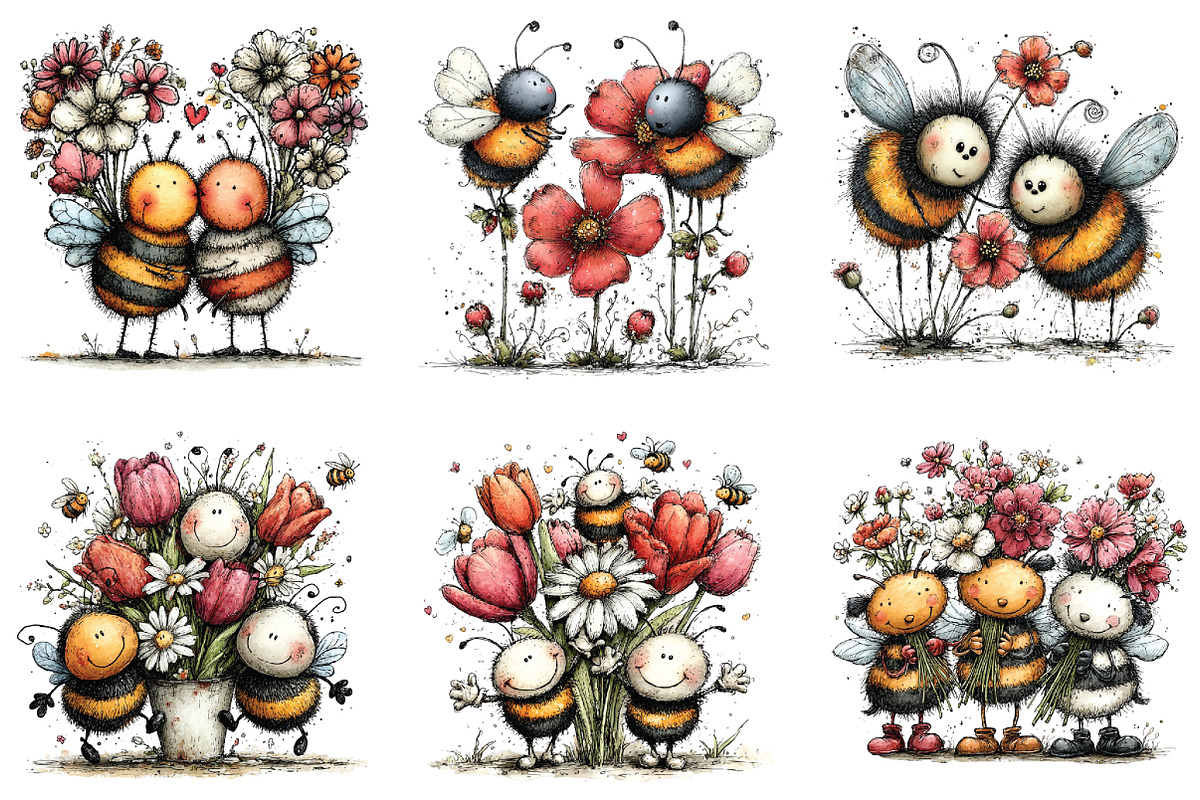 Spring Bee Flowers Clipart, an Illustration by CraftArtStudio (Photo 3 of 6)