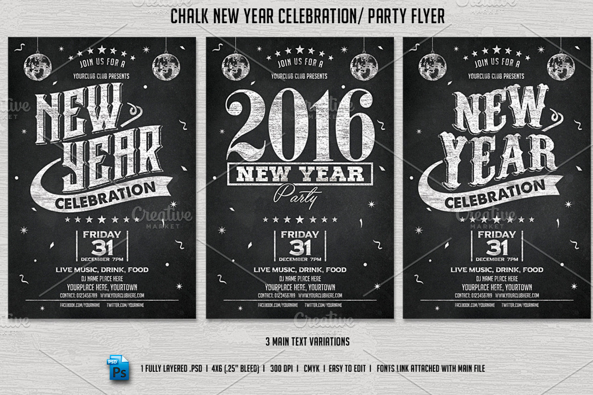 Chalk New Year Party Flyer, a Flyer Template by DesignWorkz (Photo 1 of 2)
