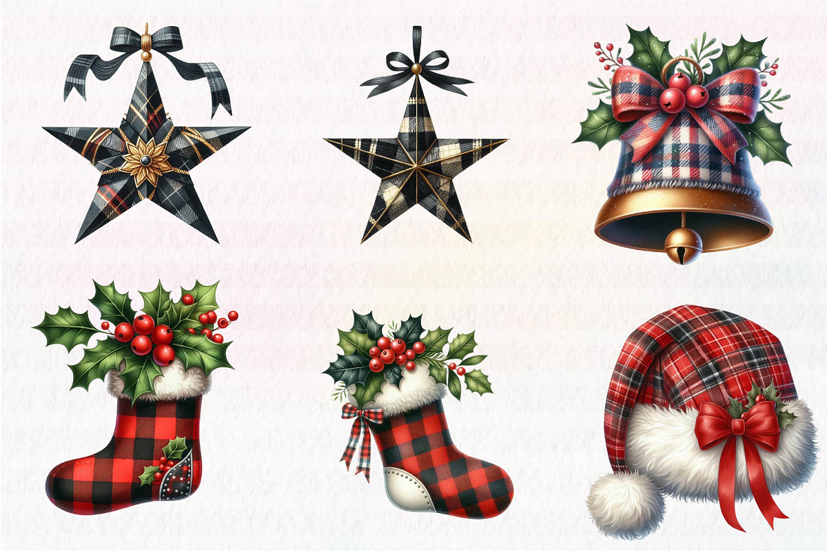 Kawaii Plaid Christmas Clipart, an Illustration by CreationArt (Photo 2 of 5)