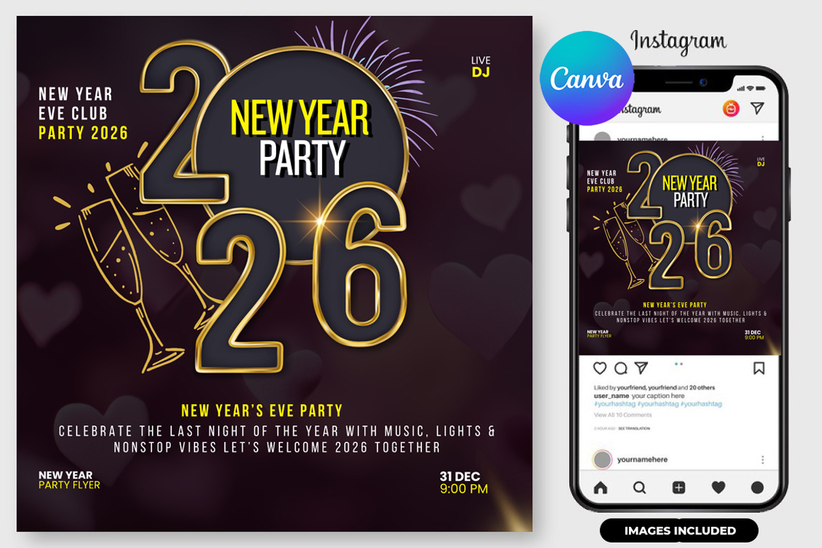 New Year Eve Party Flyer Canva, a Flyer Template by graphicforest (Photo 1 of 3)
