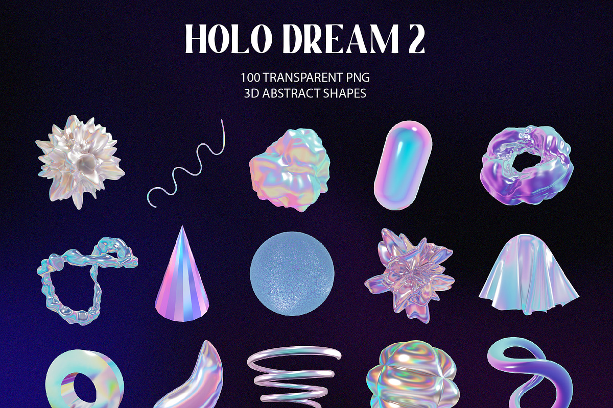 Holo Iridescence 3D Shapes graphics, a Graphic by LarysaZabrotskaya (Photo 2 of 10)
