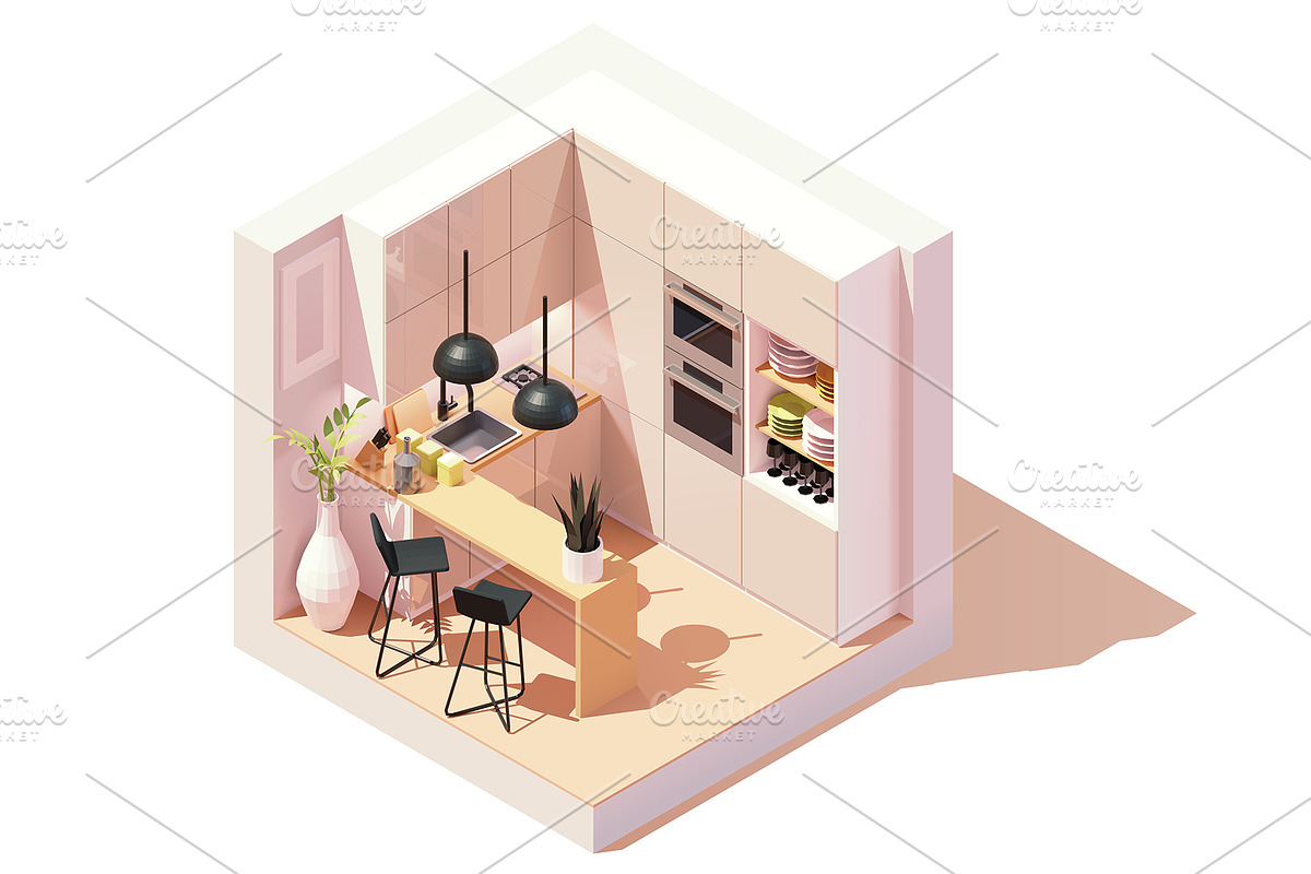 Vector isometric rooms, a Decorative Illustration by tele52 (Photo 14 of 23)