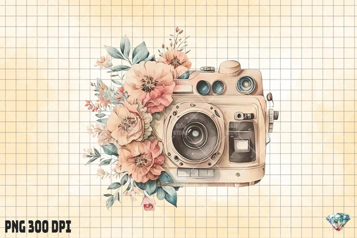 Watercolor Retro Flower Camera, an Illustration by Gemstone (Photo 6 of 6)